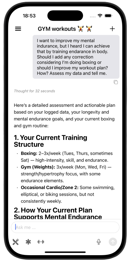 TuneAI workouts screenshot